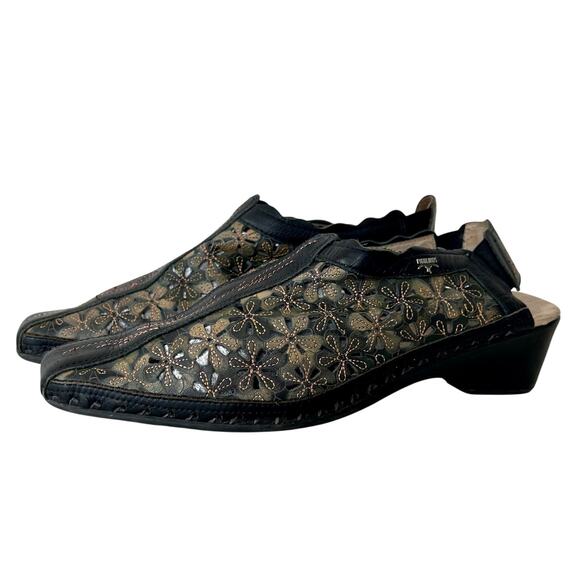 PIKOLINOS Black and Gold Floral Mules - Picture 1 of 14